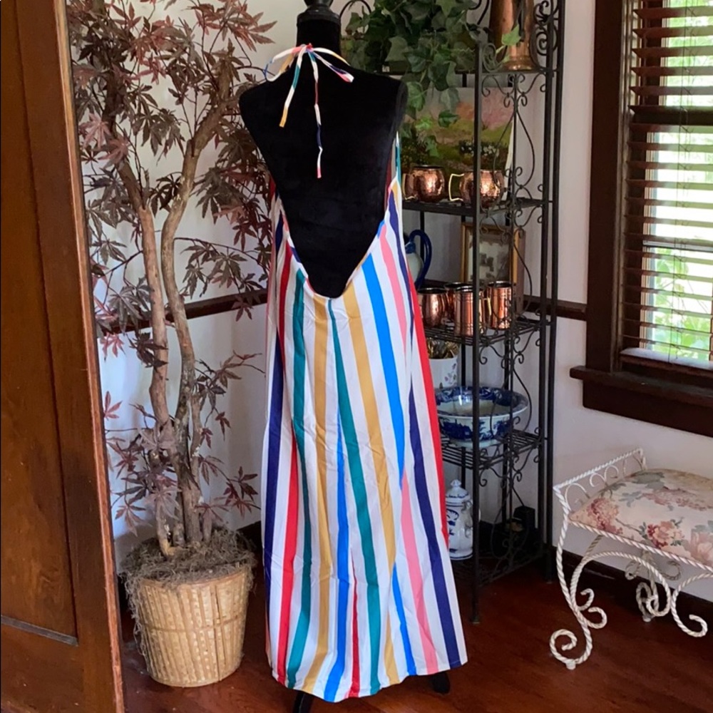 NEW Rainbow maxi dress! Tie neck, low back, plus—SALE